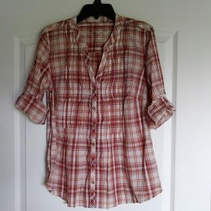 Sonoma Button Plaid Top